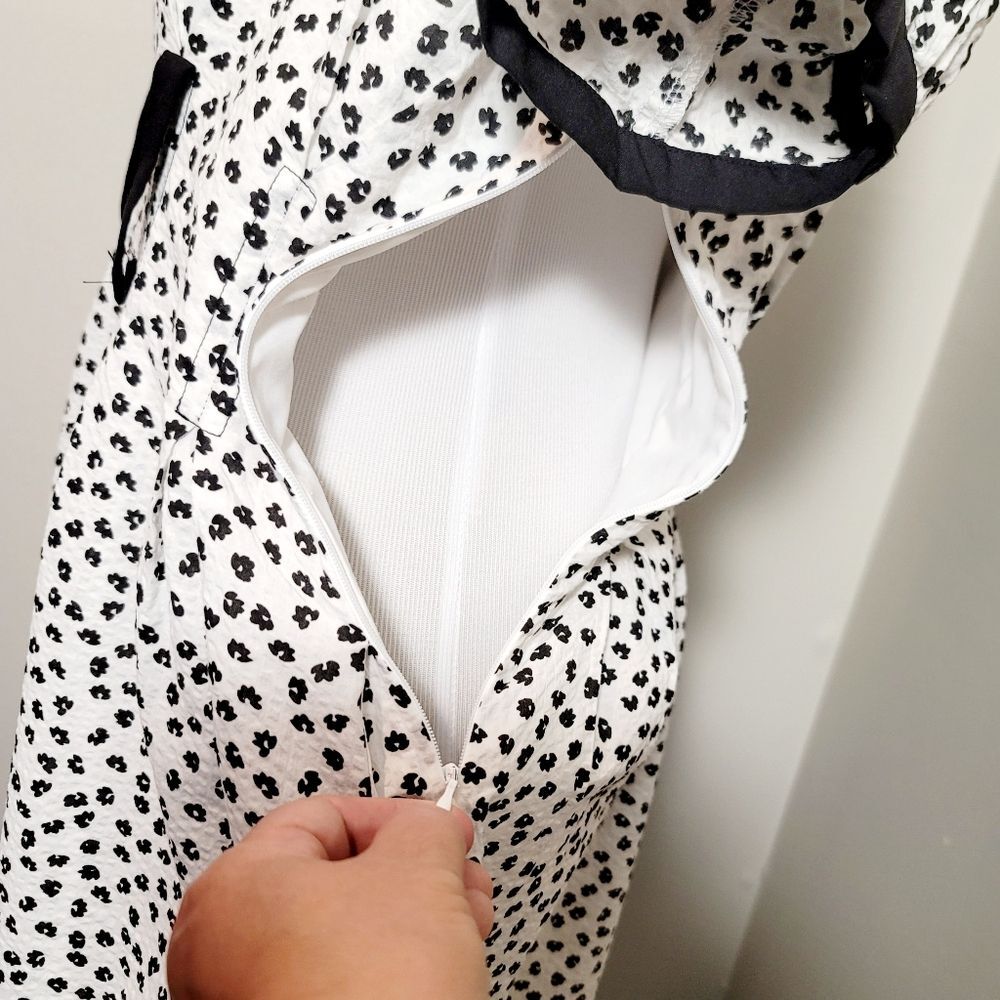 SERIOUS ZIZIFE French Retro Yamamoto Style Black & White Floral Midi Dress Sz M - Picture 14 of 16